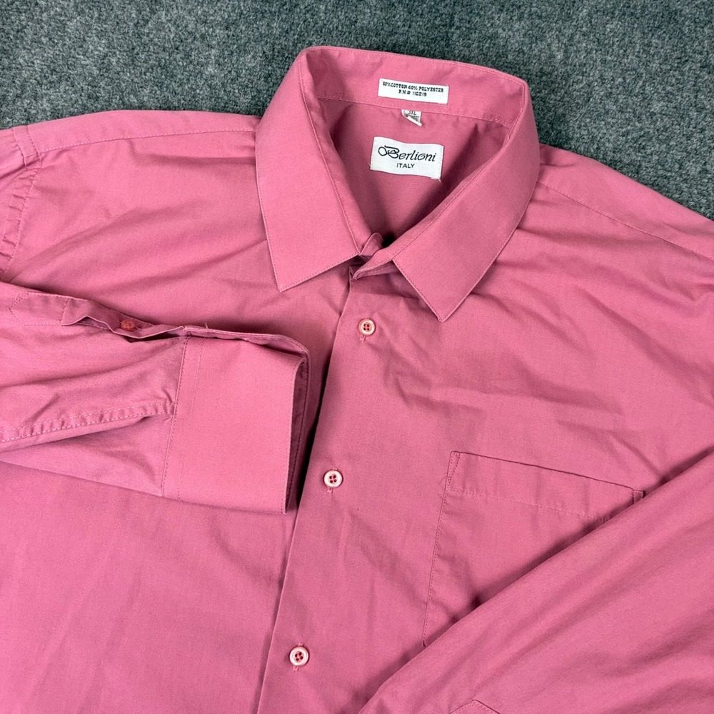 Berlioni Italy Mens 3XL Pink Button Down Dress Shirt Long Sleeve 19-19.5 36/37